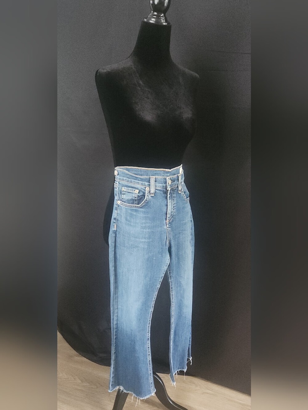 Rag & Bone Flexi Raw Hem Ankle Flare Jeans in Paz Blue - Picture 10 of 16